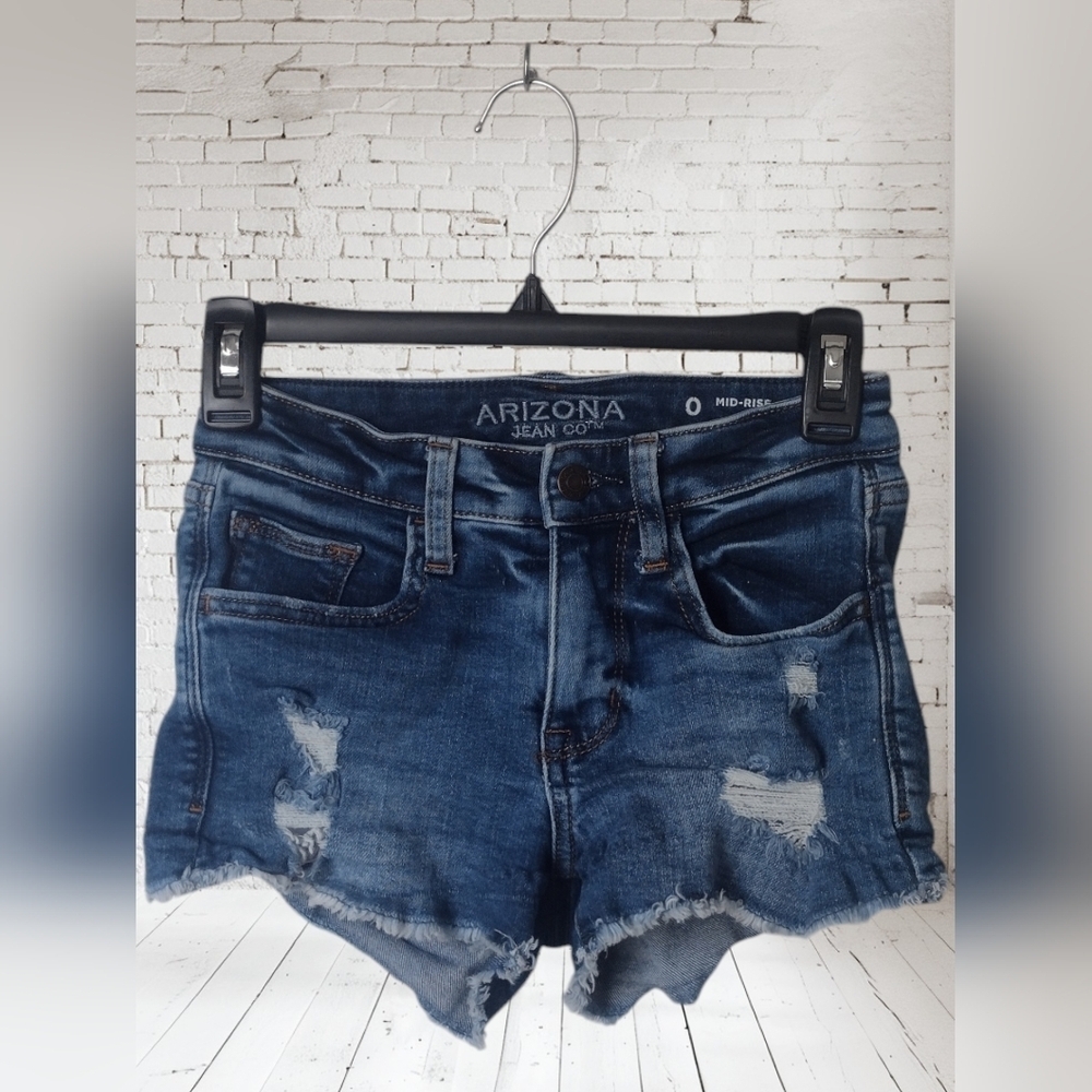 Arizona Jean Co. Juniors Distressed Mid Rise Jean Shorts